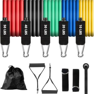 Resistance Bands Set, Exercise Bands, Workout Bands with Handles for Men and Women, Ankle Straps, Door Anchor and Carry Bag – Home and Gym Strength Training