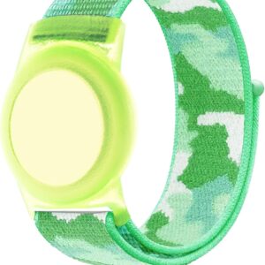 Compatible with Apple AirTag Bracelet for Kids, Camo Nylon Air Tag Wristband, Protective Case for Airtag GPS Tracker Holder, Adjustable Anti Lost Watch Band for Toddler Child Elder (Green)