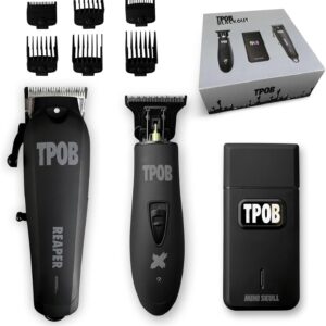 TPOB Slime 2 Black Clipper Trimmer Shaver Set Barber Hair Clippers for Men 6800 RPM with Rubber Case