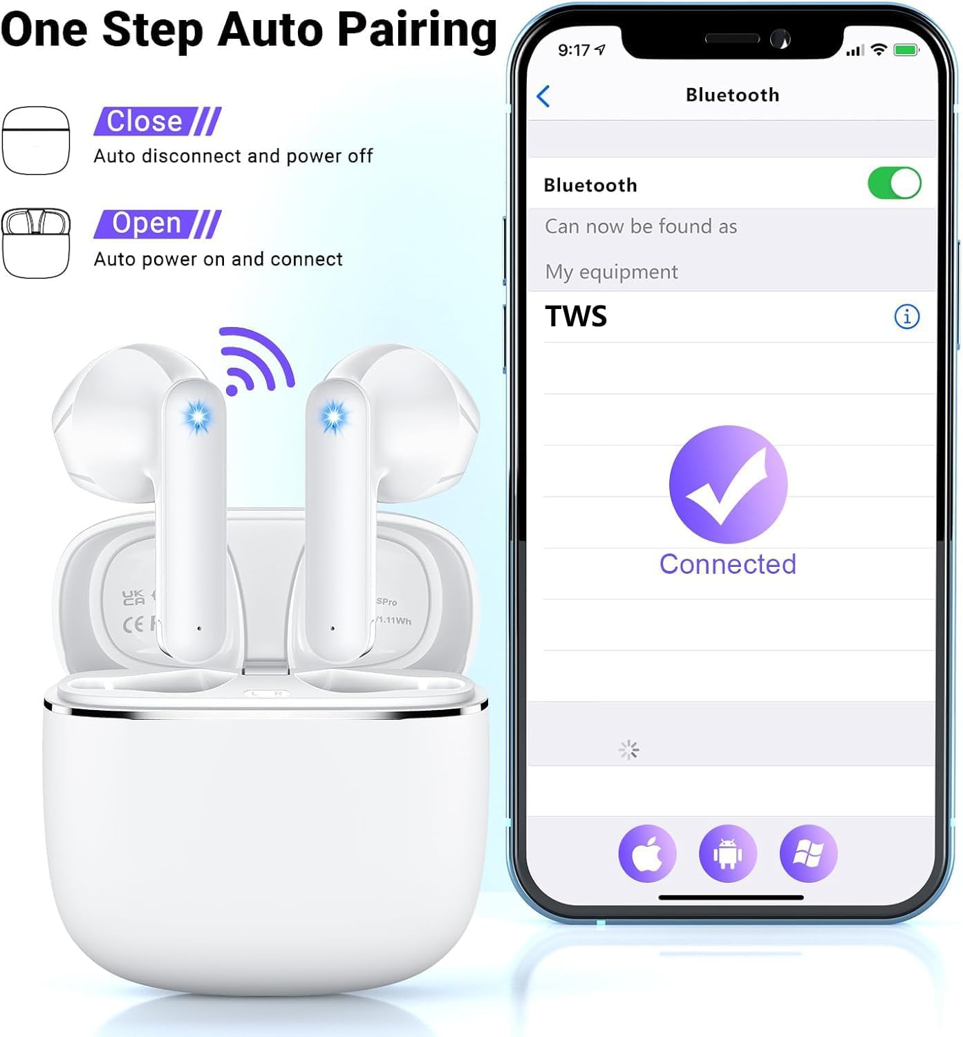 Wireless Earbuds, Bluetooth 5.3 Earbuds Stand Up Bass, Hipo Ear Headphones in-Ear Noise Cancelling Hipster, Ear Headphones IP7 Waterproof Movement, 32 Hour Playtime (Khaki White) (Khaki White) - Image 4