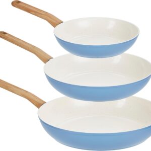 GoodCook Healthy Ceramic Titanium-Infused 3-Piece Fry Pan Set, Light Blue – Induction Cookware, Nonstick Cooking Pan, Frying Pan Skillet for Eggs, Meats, Vegetables, Sauces, Warming Tortillas