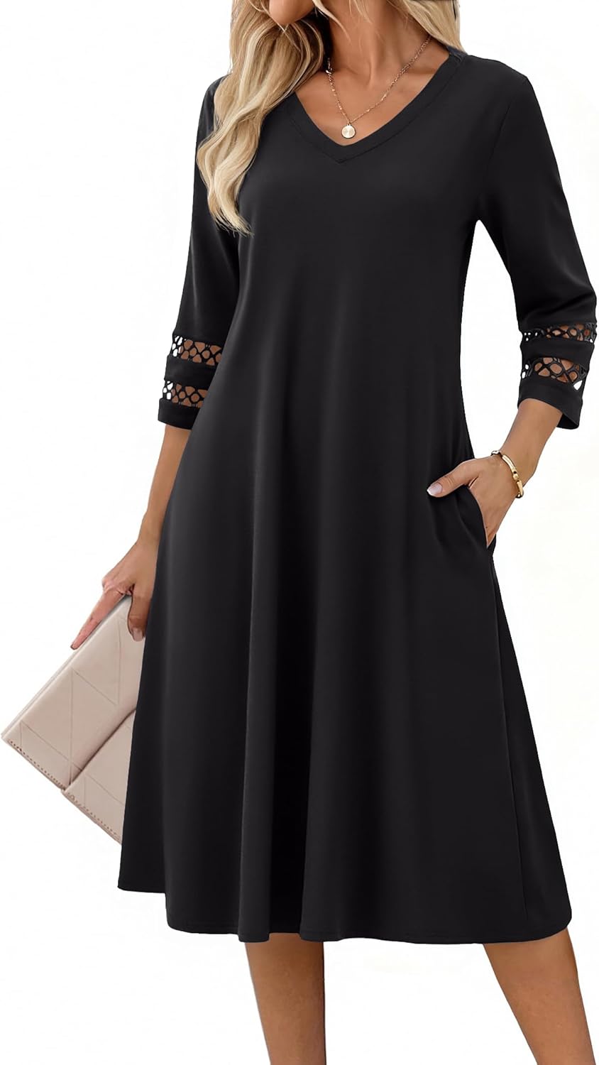 Zeagoo Women Casual Dress 3/4 Sleeve Casual Loose Midi Dress - Image 2