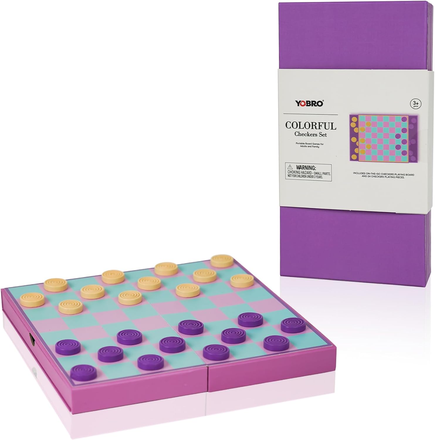 YOBRO Colorful Checkers Board Game, Portable Travel Checkers Set with Folding Board, Classic 2-Player Strategy Game for Family Fun, Family Game Night - Image 5