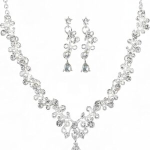 Crystal Wedding Jewelry Set for Bridal Women Bridesmaid Dainty Brides Rhinestone Necklaces Earrings Sets for Party Prom Trendy Choker Pendant Silver Clothing Accessories for Birthday Gifts