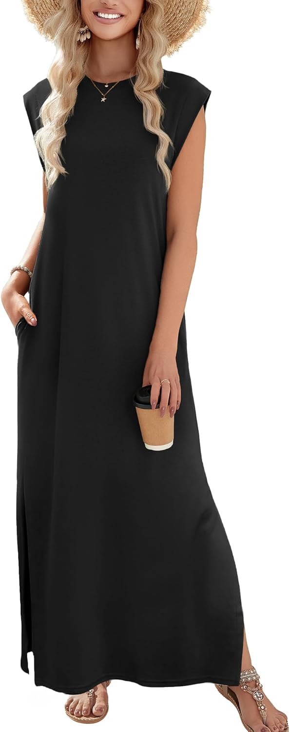 Zeagoo Summer Dresses for Women 2026 Black Long Maxi Sundresses Loose Split Wrinkle-Free Beach Travel Vacation Clothes - Image 7