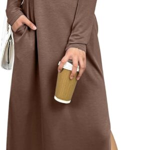 ANRABESS Women Long Sleeve Dresses 2025 Fall Casual Crewneck Loose Fit Split Flowy Wrinkle-Free Travel Vacation Maxi Dress