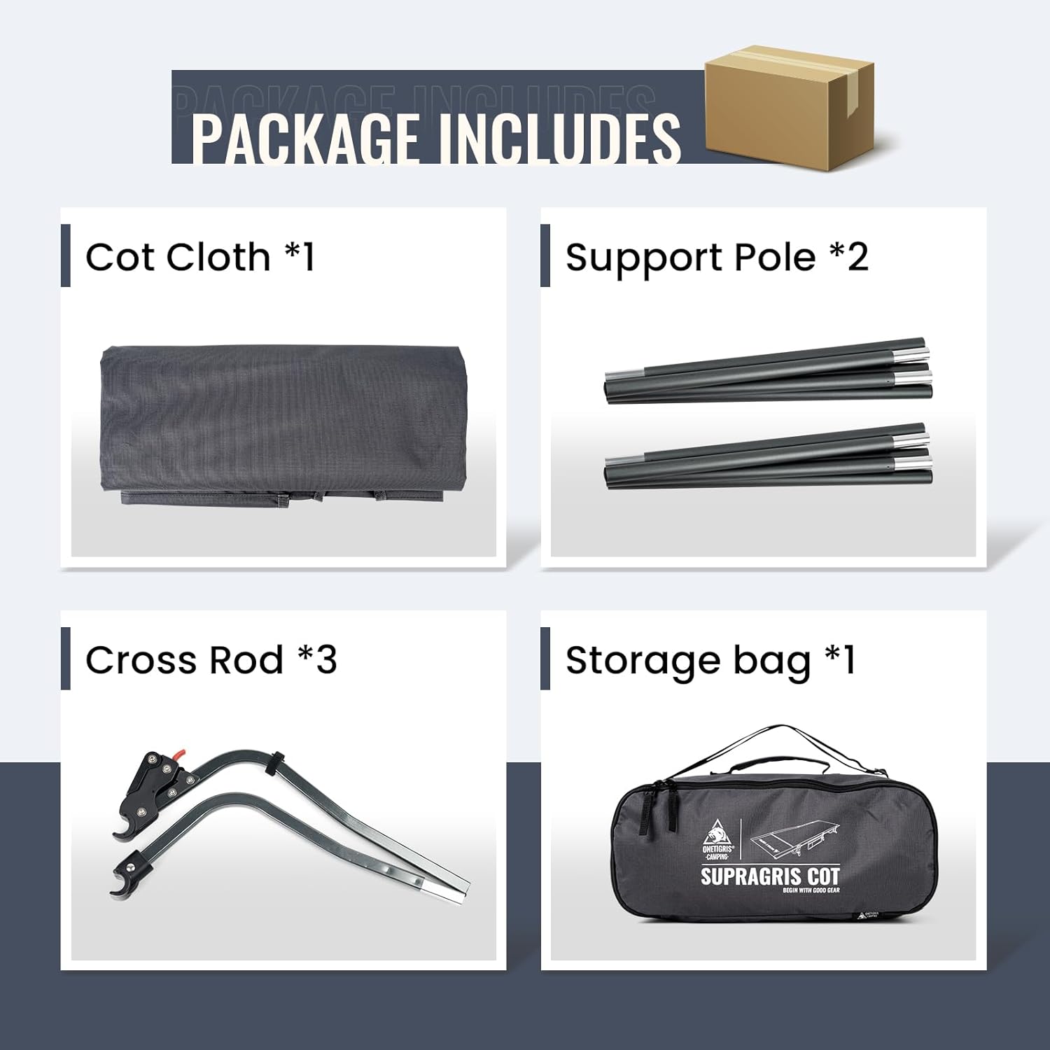 ONETIGRIS SUPRAGRIS Camping Cot, Support Up to 400lbs, Lightweight Comfortable Folding Bed for Camping, Hiking, Backpacking, Travel, Car Trips, Office Nap (Gray) - Image 7