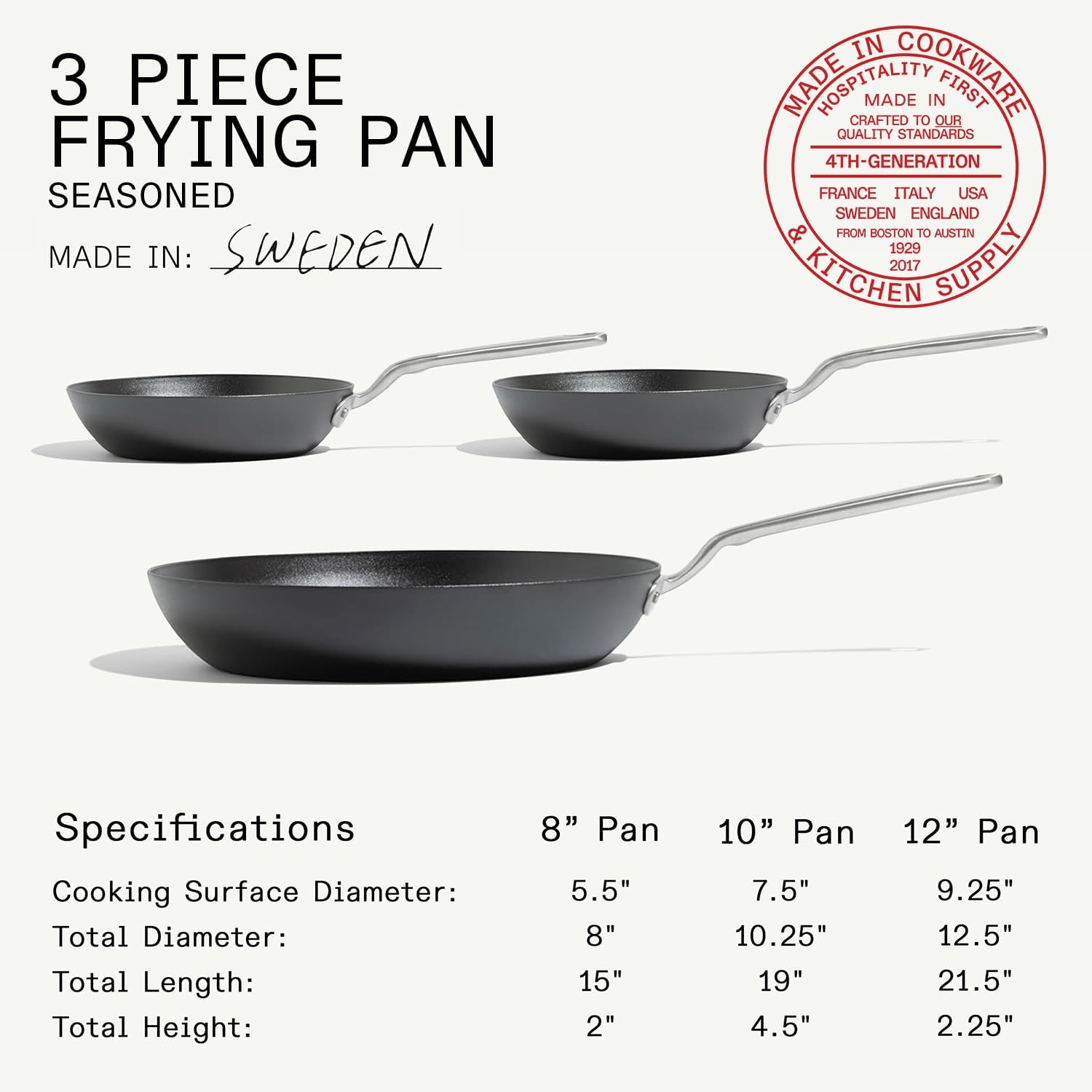 Made In Cookware - 3 Piece (Includes 8",10",12") Seasoned Blue Carbon Steel Frying Pan - (Like Cast Iron, but Better) - Professional Cookware - Crafted in Sweden - Induction Compatible - Image 6