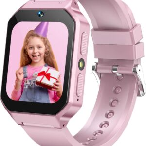 Smart Watch for Kids 3-12 Years Boys Girls, 26 Puzzle Games, Smartwatch with Camera, Pedometer, Stopwatch, Video Voice Music Player Calendar Alarm Clock Learn Card for Children Gifts (Pink)
