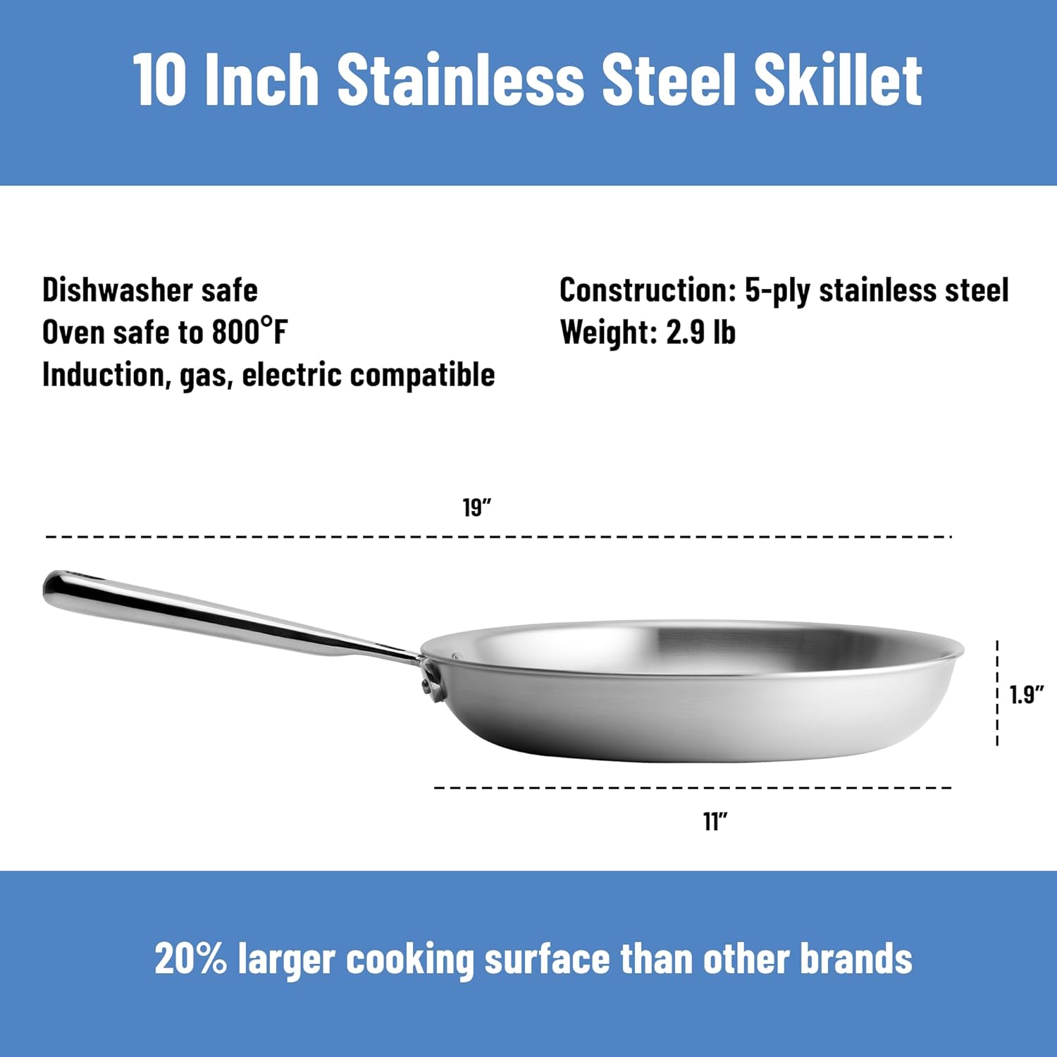 Misen 5-Ply Stainless Steel 10" Frying Pan - Professional Cookware for Induction, Gas and Electric - Dishwasher Safe, Oven Safe to 800°F - Durable, Versatile, Even Heating - Image 7