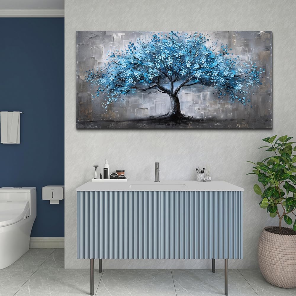 FUHAIHUA Canvas Wall Art For Living Room Wall Decor For Bedroom Office Decortions Black And White Wall Paintings Blue Trees Pictures Framed Mural Aesthetic Home Decor Posters Artwork 20x40 In - Image 8