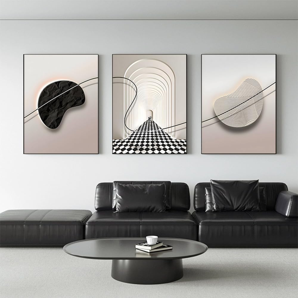 ARTFEB Beige and Black Large Framed Canvas Wall Art Set, Modern Wall Decor, Abstract Black and White Wall Painting, Neutral Nature Art Print for Living Room, Bedroom, Office - Image 2