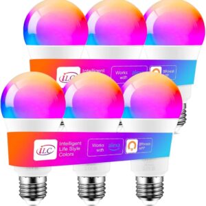 ILC Alexa Light Bulbs (120 Watt Equivalent) Smart Light Bulbs Compatible with Alexa Only, 1200 Lumens, Color Changing, Color Temperature Tunable 2700K-6000K(6 Pack)