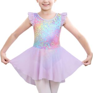 iLover Kids Girls Classic Ruffle Sleeve Tutu kirted Leotard Dress for Dance, Gymnastics and Ballet