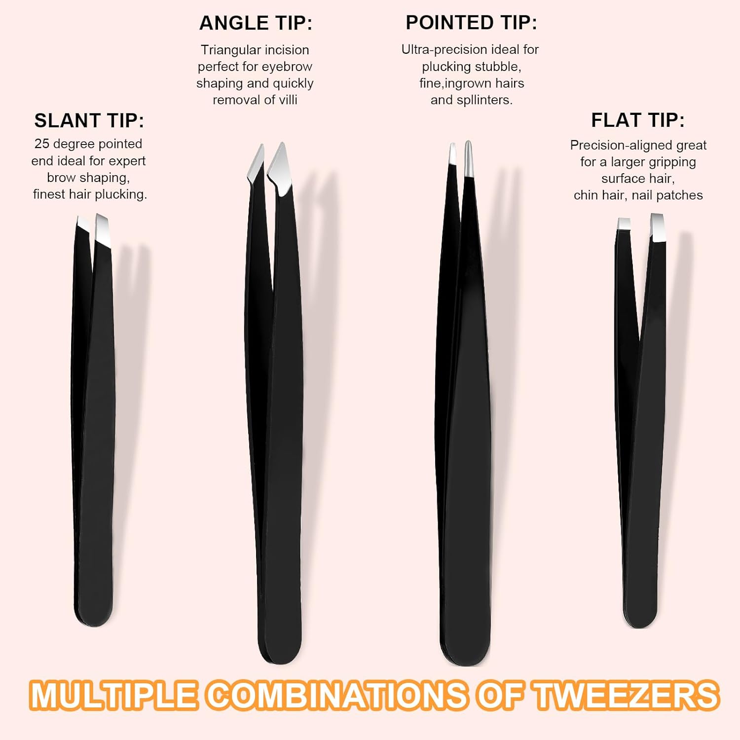 Yougai Tweezers Set,9 Pcs Professional Stainless Steel Tweezer Kit-Great Precision Eyebrow Tweezers for Ingrown Facial Hair with Leather Travel Case as Stocking Stuffing Gifts - Image 2