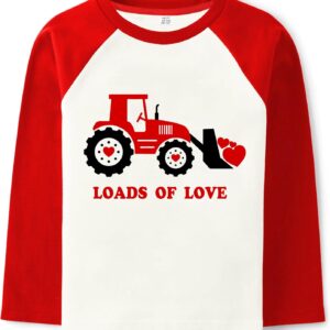 Toddler Boys Girls Valentine’s Shirt Raglan Long Sleeve Tees Truck Hearts Kids Tops 2-7 Years