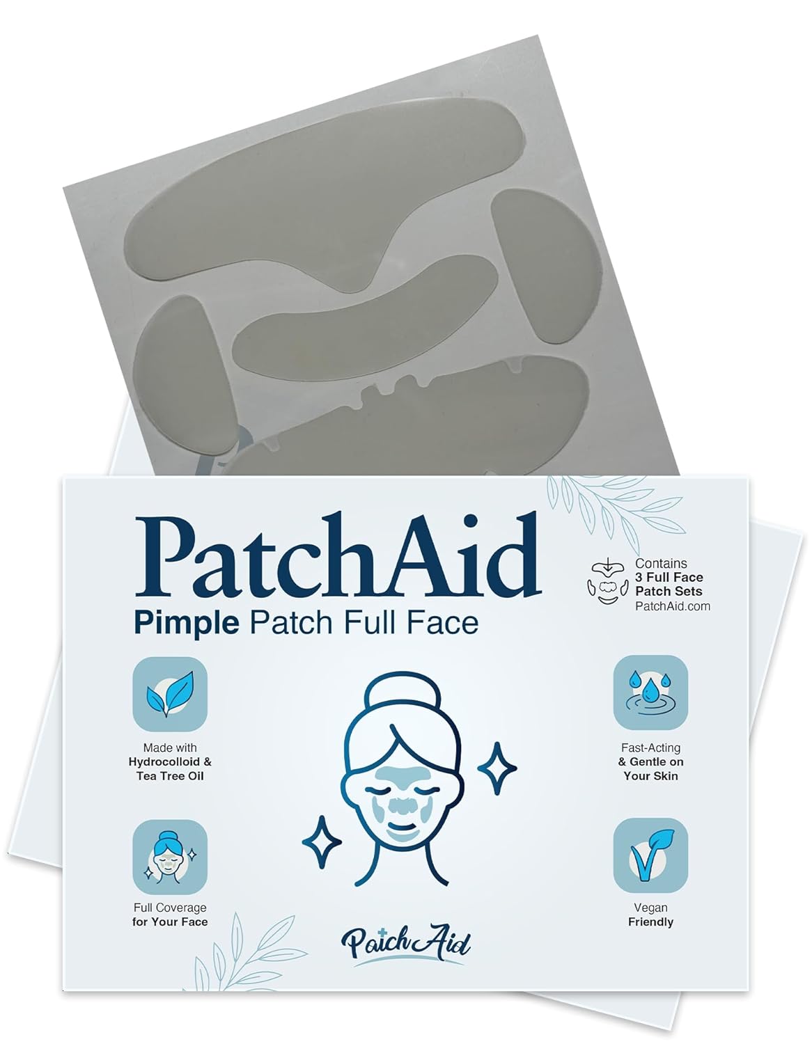 Pimple Patch Full Face – 15 Hydrocolloid Patches for Chin, Cheeks, Nose and Forehead