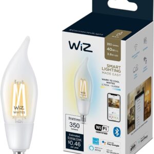 WiZ Clear 40W BA11 Tunable White Filament LED Smart Candle-Shaped Bulb – Pack of 1 – E12- Indoor – Connects to Your Existing Wi-Fi – Control with Voice or App – Matter Compatible