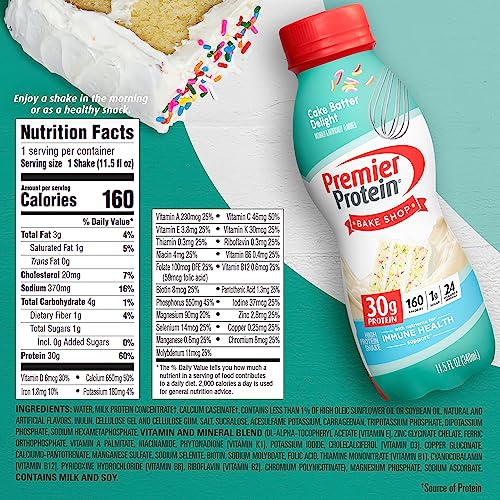 Premier Protein Shake, Cake Batter, 30g Protein, No Added Sugar, 24 Vitamins & Minerals to Support Immune Health, 11.5 fl oz, 12 Pack (Packaging May Vary) - Image 5