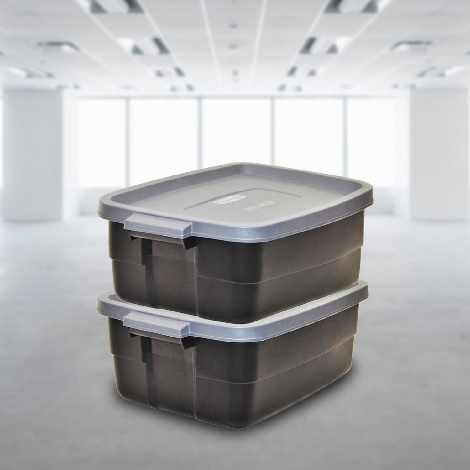 Rubbermaid 6-Pack Totes for Storage with Lids, Heavy Duty Plastic Storage Bins with Lids, Black Gray, 10 GAL - Stackable for Garage, Attic, Camping (10 GAL - 6 Pack Solid Black and Grey) - Image 2
