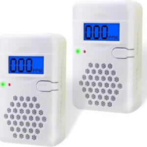 2 Pack Carbon Monoxide Detectors,Portable CO Alarm Detector Device with LED Digital Display for Home,Travel,Battery Powered (Batteries NOT Included)