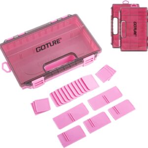 Goture Fishing Tackle Box Organizer – Transparent Fishing Organizer Box w/Measurement Ruler, Adjustable Dividers, Dual Latches | 2 Pcs 3700 Tackle Tray| Ergonomic Grip