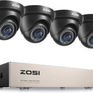 ZOSI 1080p Home Security Cameras System with AI Human/Vehicle Detection,H.265+ 8CH CCTV DVR and 4pcs 2.0MP 1920TVL Surveillance Cameras Indoor Outdoor,80ft Night Vision,Remote Access(No HDD)