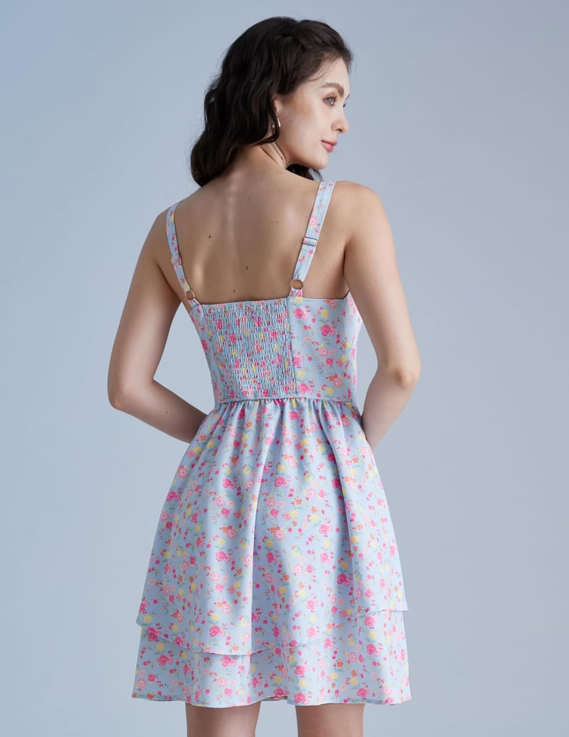 SCARLET DARKNESS Floral Mini Corset Dress for Women Teen 2026 Summer Spring Flowy A-Line Sundress with Pockets - Image 5