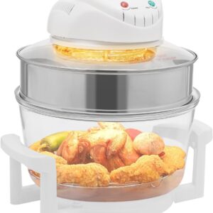 Glass Air Fryer with View Window, 360° Even Cooking, Large Capacity Halogen Oven for Family, 17.96Qt, 1400W, Adjustable Temp(32-482°F) & Timer