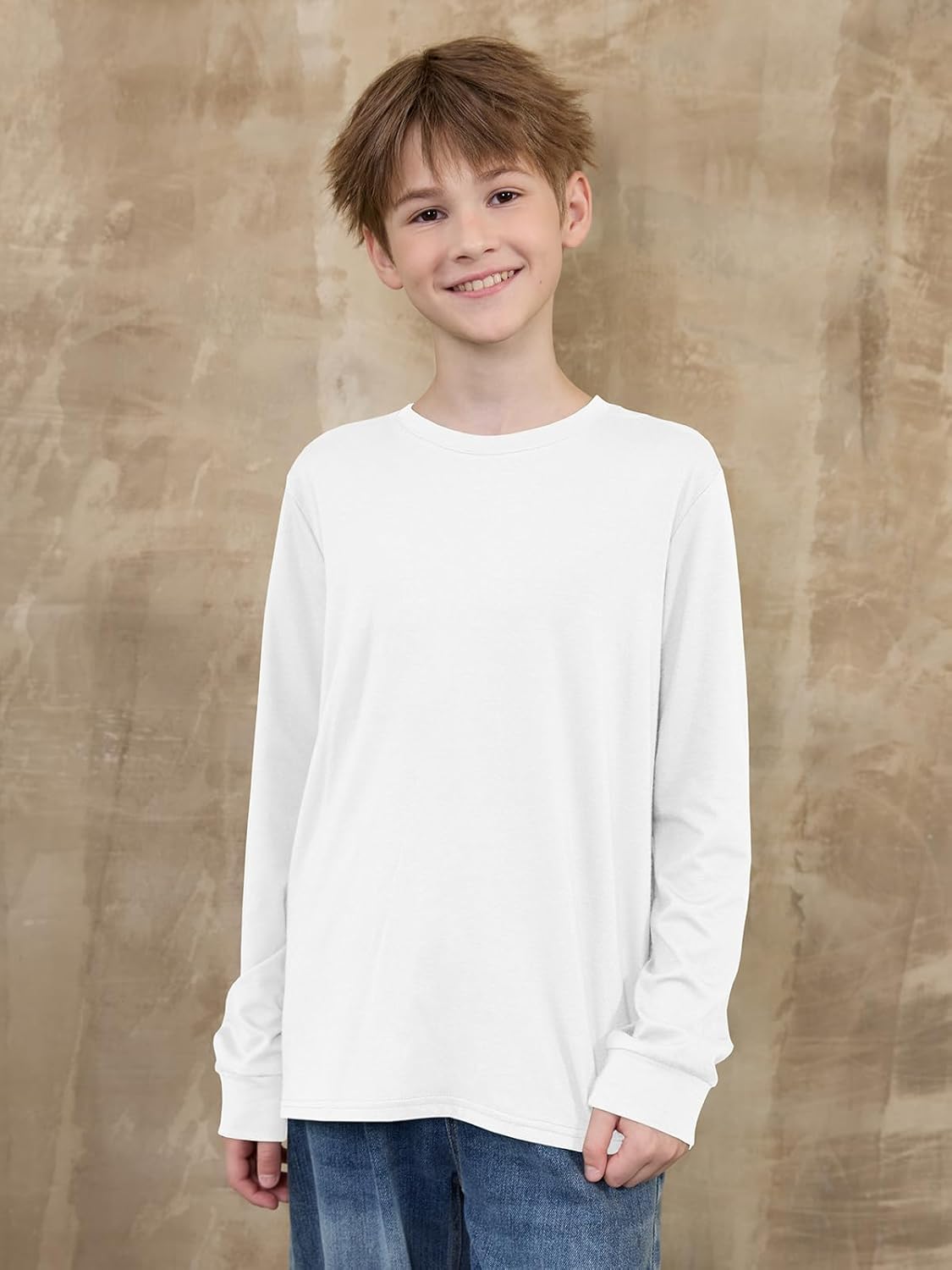 ZDC Boys Long Sleeve Shirts Kids Crewneck T Shirts Fall Tops Casual Basic Tees Clothes 5-14 Years - Image 2