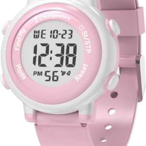 Chargeworx Kids Digital Watch with Apple Find My Tracker | Smart Watch Alternative for Boys & Girls | Water-Resistant Sports Watch with Alarm, Stopwatch & Soft Silicone Band | great Gift for Kids & Toddlers