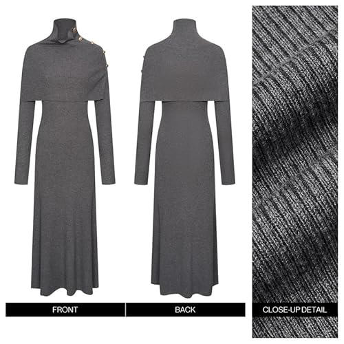 URBAN REVIVO Women's Fall Long Sleeve Knit Dress, Relaxed Fit Crew Neck Sweater Dress for Casual & Holiday Wear, Cozy Winter Dress, SmallGrey - Image 8