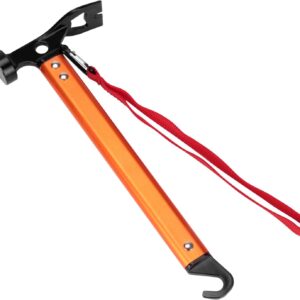 Aluminum Camping Hammer, 3-In-1 Functional Tent Stake Hammer with Puller, Lightweight Tent Mallet for Camping, Hiking & Backpacking, Orange