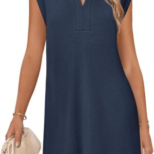 MEROKEETY Women’s 2026 Summer Short Sleeve Mini Dress Casual Collared V Neck Loose T Shirt Dresses