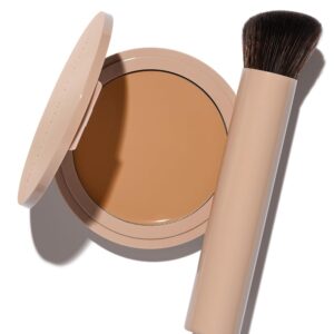 No Makeup Makeup Foundation + Brush Duo, Cream-Balm Formula Conceals, Corrects and Camouflages with Skin-Tone Adaptive Flexshade Technology, Buildable, Long-Lasting, Cruelty-Free, Vegan, Natural