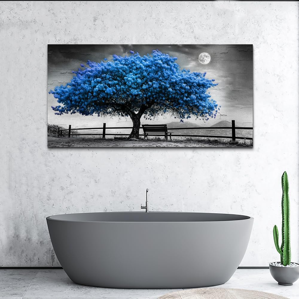 FUHAIHUA Canvas Wall Art For Living Room Wall Decor For Bedroom Office Wall Decoration Black And White Landscape Painting Blue Tree Pictures Artwork Room Aesthetic Home Decor 20x40 In - Image 8