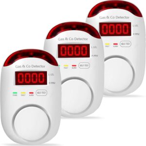 3 Packs Combination Gas & Carbon Monoxide Detectors, Plug in Natural Gas Detector & Carbon Monoxide Alarm, CO Detector Alarm & Propane, Methane, Explosive Gas Detector for Home,RV,Easy to Install