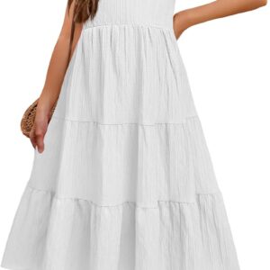 Arshiner Girl’s Sundresses Summer Boho Strap Tiered Cami Maxi Dresses with Pockets