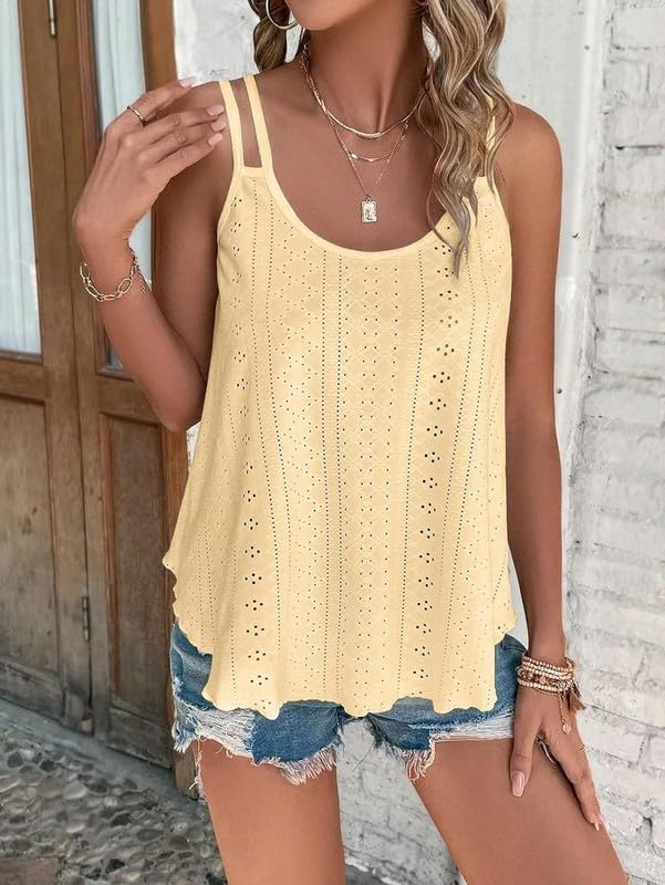 Summer Tank Tops Embroidery for Women Sleeveless Loose Fit Scoop Neck Casual Blouse Sexy Cute Cami for Womens Trendy - Image 3