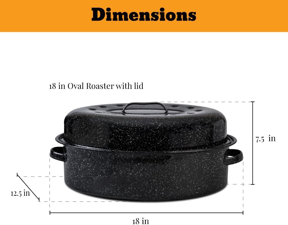 Granite Ware 4-Piece 18-in Roasting Set w/Lid, Enameled Steel, Speckled Black - Image 3