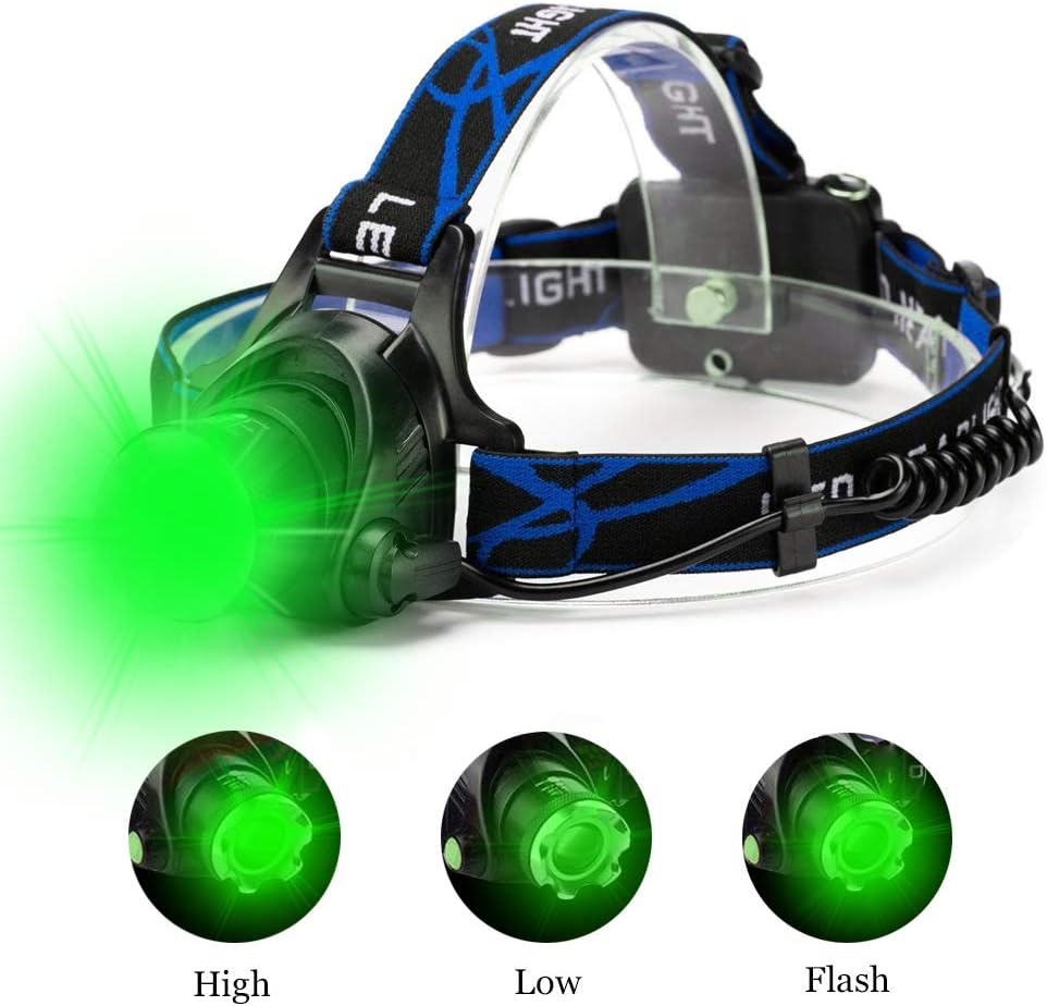 Green LED Headlamp Waterproof Head Torch Light with Zoomable and 3 Mode Best for Hunting, Outdoor Activities, Climbing, Astronomy - Image 2