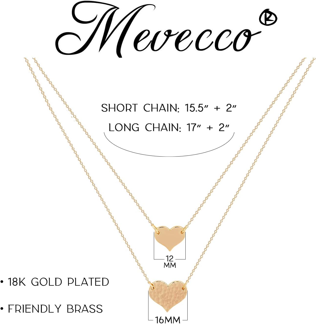 MEVECCO Layered Heart Necklace Pendant Handmade 18k Gold Plated Dainty Gold Choker Arrow Bar Layering Long Necklace for Women - Image 6