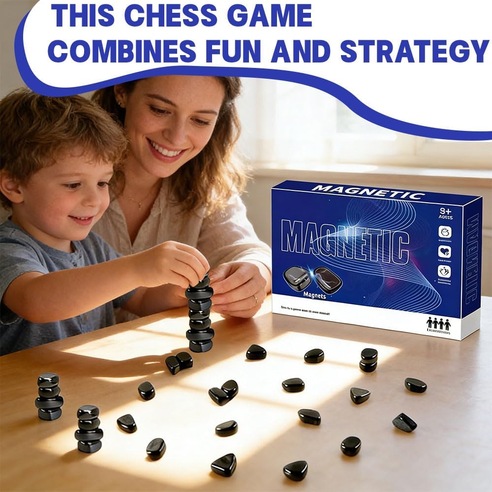 Magnetic Chess Game with Stones and String - Portable Educational Family Board Game for Kids & Adults, Travel-Friendly Magnetic Games for Logic Skills Development - Image 5