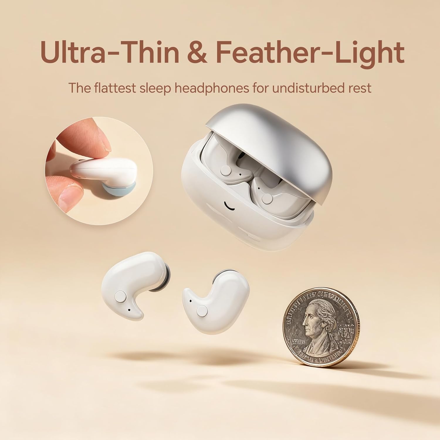 Sleep Ear Buds Mini Flat Invisible Earbuds Sleeping Headphones for Side Sleepers, Comfortable Low Profile Small Tiny Discreet Micro Hidden Earbuds Wireless Bluetooth for Work, Small Ear Canals - Image 2