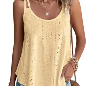 Summer Tank Tops Embroidery for Women Sleeveless Loose Fit Scoop Neck Casual Blouse Sexy Cute Cami for Womens Trendy
