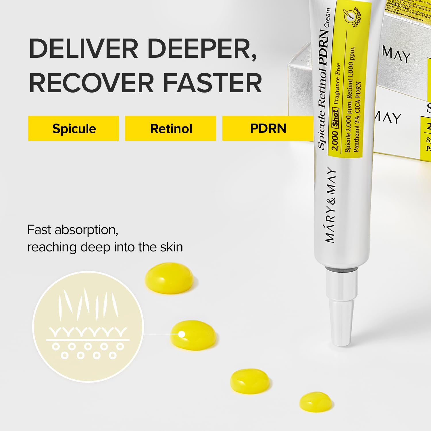 Mary&May Spicule Retinol PDRN Cream - Korean Face Moisturizer with Marine Spicules & Nano Liposome Retinol - Pore Texture Firming Treatment, Ceramide Panthenol for Sensitive Skin, 15g / 0.5 oz - Image 3