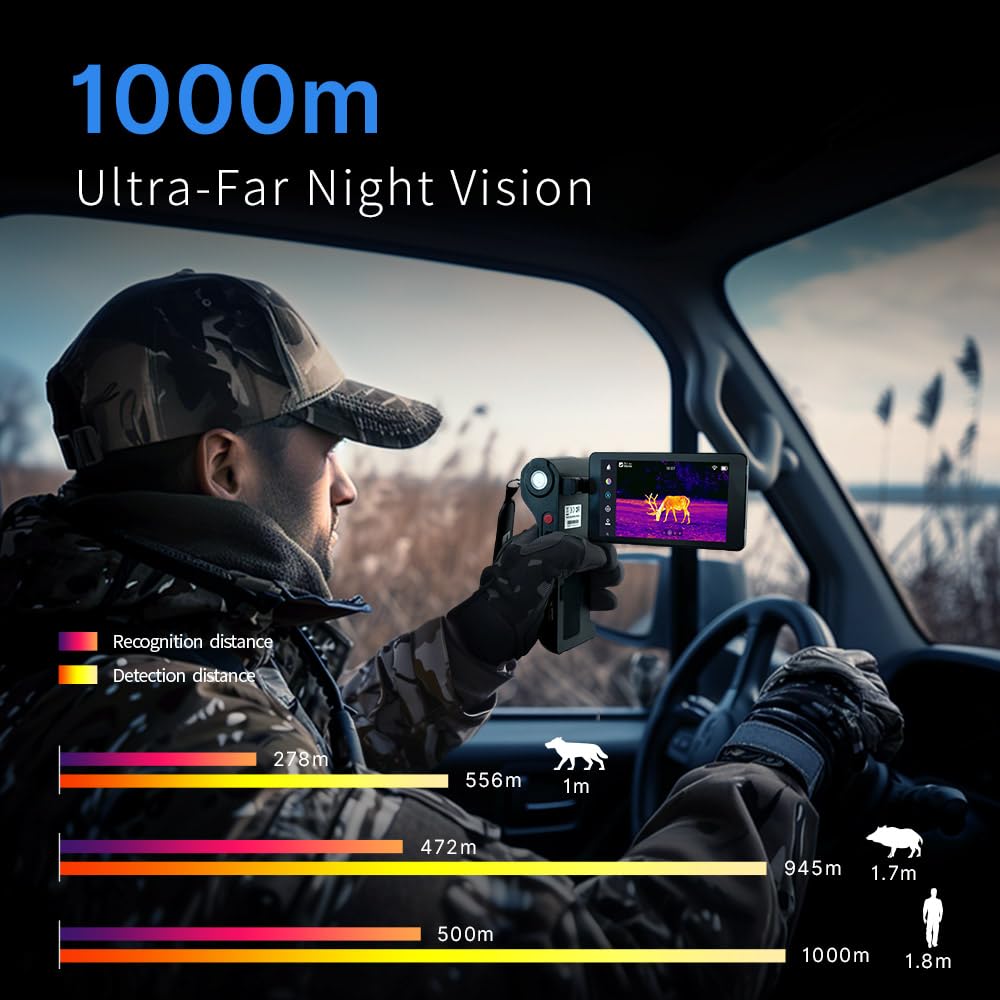DV2 - Thermal Monocular with 1093 Yards Night Vision, 5'' Touch Screen Infrared Camera with 10mm Manual Lens, 512x384 Super IR Resolution, 50Hz, 20mK NETD, Outdoor Wildlife Observation - Image 3