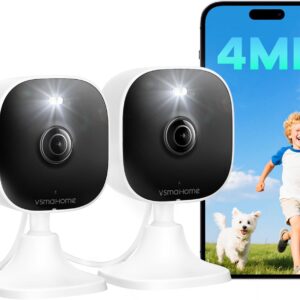 4MP Outdoor Indoor Cameras for Home Security, Outdoor Security Camera Indoor, 2.4g/5g Cameras for House/Pet/Baby, Plug and Play, Support 128G Card Storage (Not Included), Wired, 2PCS