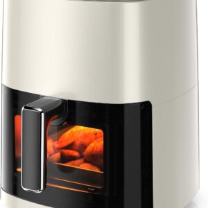 Hexago Air Fryer-6.34 QT Large Airfryer with Clear Window, 12-in-1 Air Fry, Roast, Reheat, Dehydrate, Bake, Steam with 400F, Touchscreen Controls, Beige