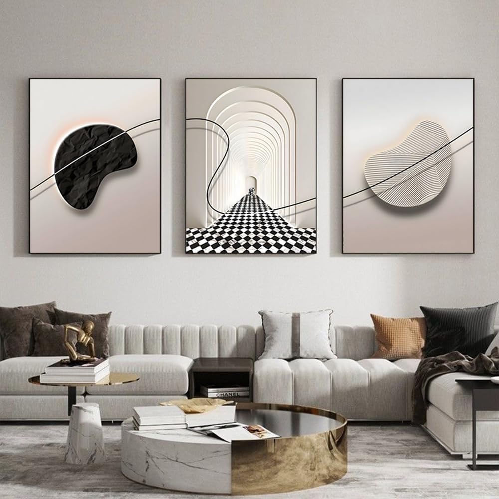 ARTFEB Beige and Black Large Framed Canvas Wall Art Set, Modern Wall Decor, Abstract Black and White Wall Painting, Neutral Nature Art Print for Living Room, Bedroom, Office - Image 3